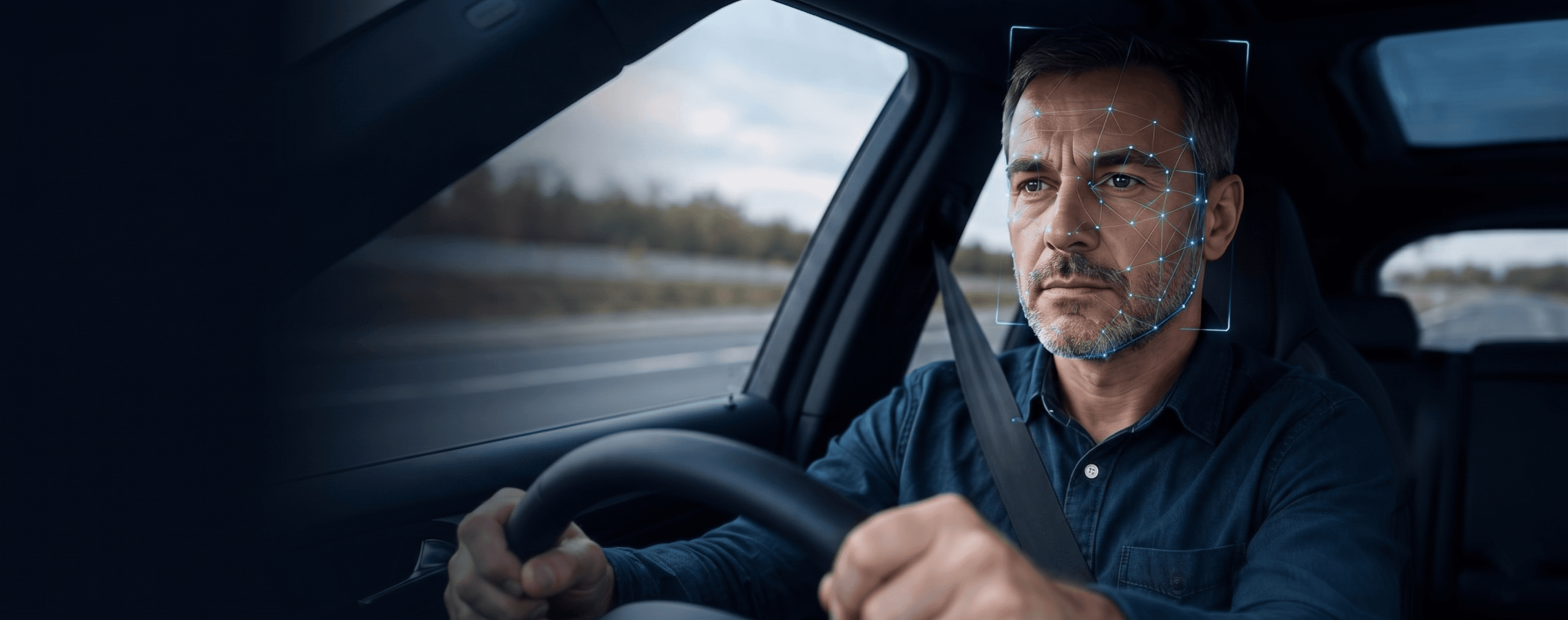 Focused driver with AI biometric overlay
